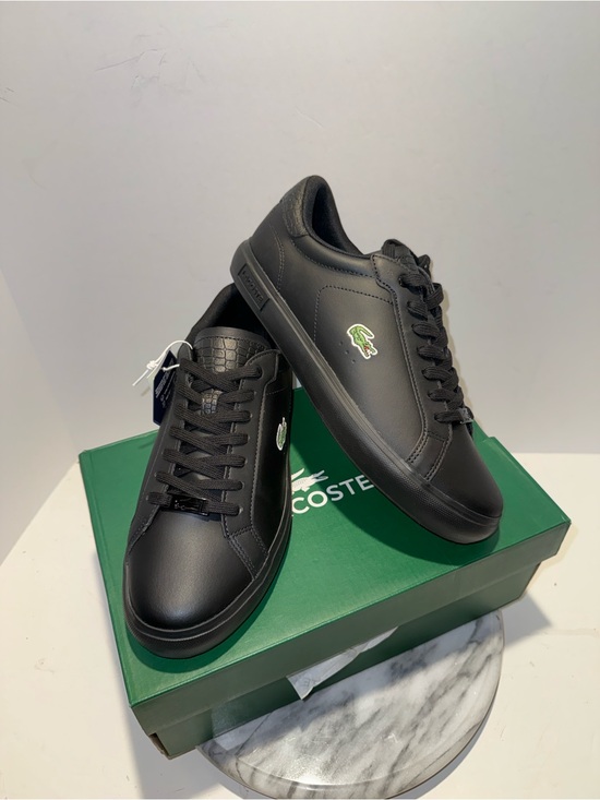 Lacoste Other - Lacoste Powercourt Leather Sneakers Men 8.5 Black Low Top Logo Casual Shoes